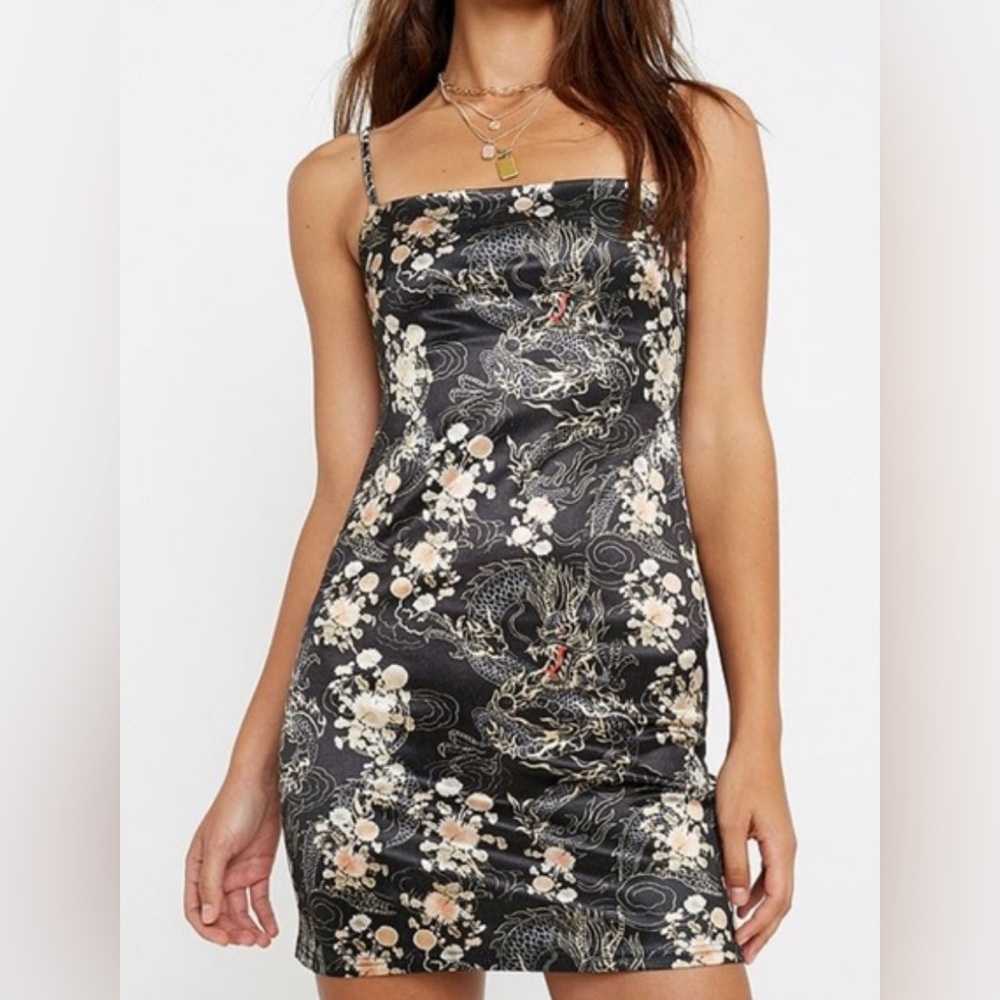 Urban Outfitters Black Floral Dragon Bodycon Dress